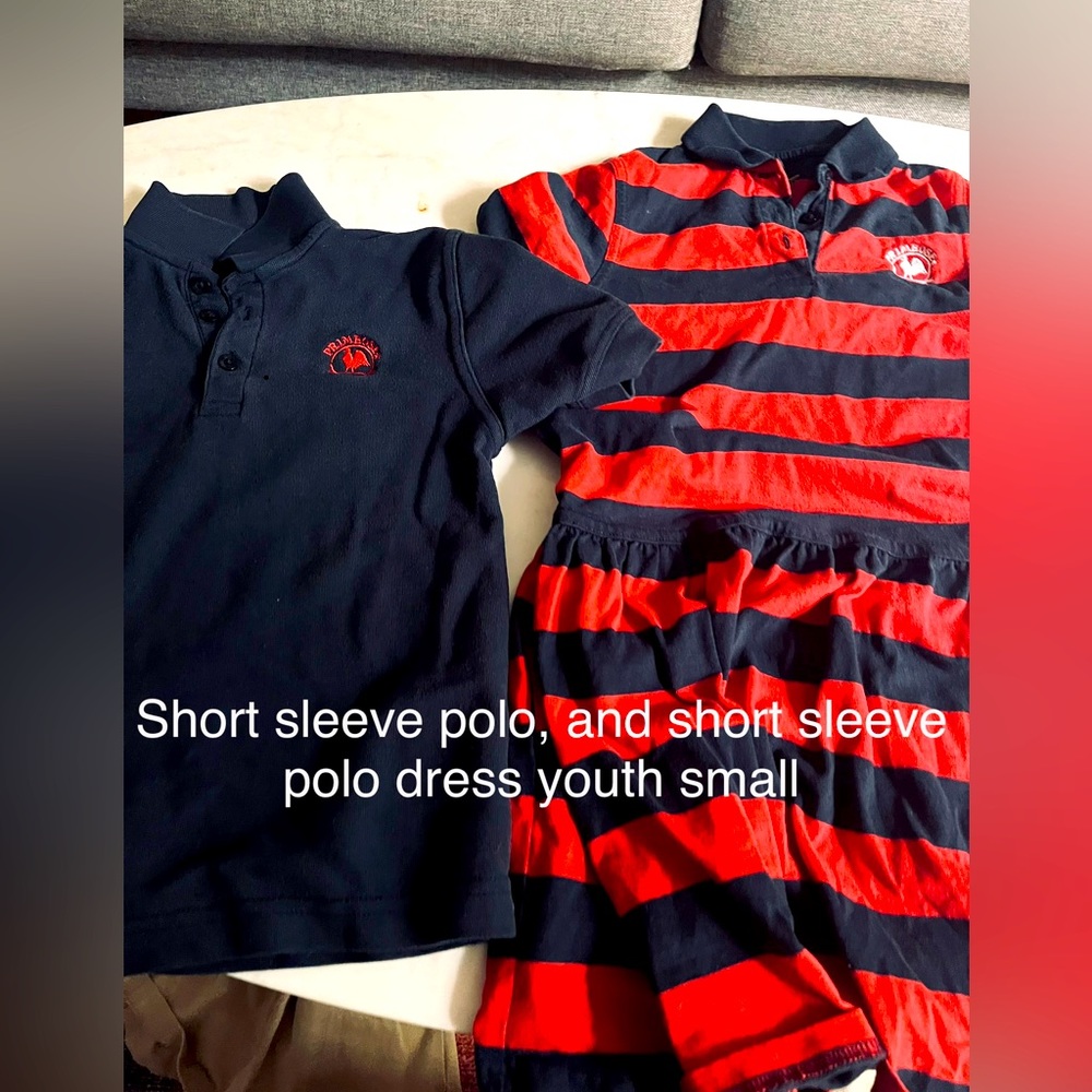 Primrose uniforms: short sleeve polos, short sleeve polo dress